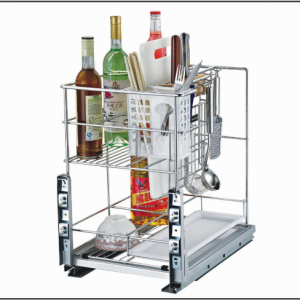 Giá cắm dao, đựng chai lọ, gia vị chất liệu Inox 304, ray giảm chấn gắn liền rộng 350mm ( 35cm )